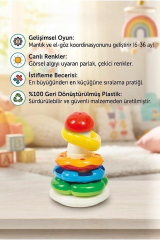 Clemento-ni Eğitici Halka Atma Seti Montessori 6 Parça Sallanan Tabanlı Renkli Bebek Oyunacağı