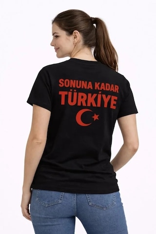 İkales Türkiye Ay Yıldız Baskılı Taraftar Forma T-shirt - Siyah