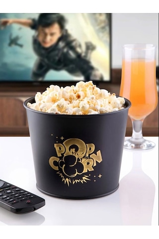 Toptanfoni Metal Popcorn Kutusu - Patlamış Mısır Kovası 1 Adet Siyah