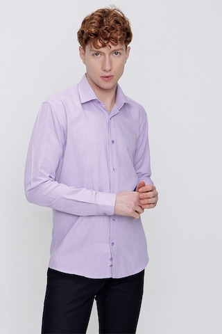Morven Erkek Lila %100 Pamuk Oxford Slim Fit Dar Kesim Gömlek Lila
