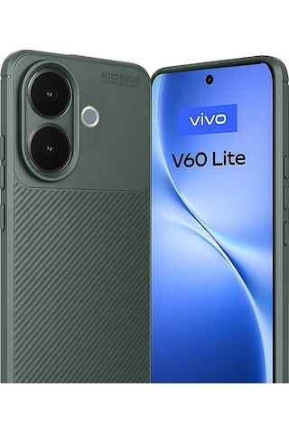 Vivo V60 Lite Uyumlu Kılıf Karbon Tasarım Kamera Korumalı Silikon Telefon Kılıfı Kapak Koyu Yeşil