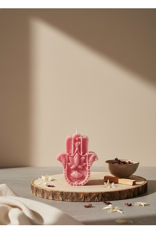 Hamsa Eli Dekoratif Mum Pembe