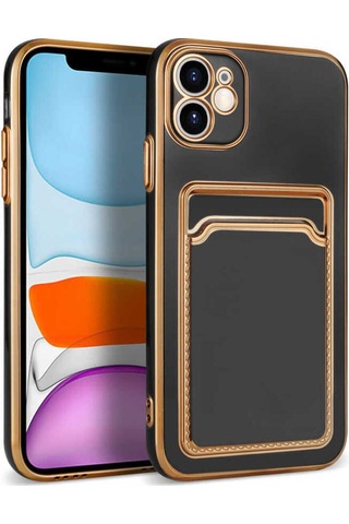 Apple Uyumlu iPhone 11 Kılıf Zore Bark Kartlıklı Kapak Siyah