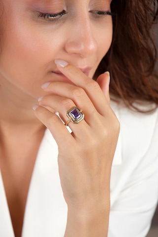 Asil 14 Ayar Emerald Kesim Pembe Taşlı Altın Yüzük Yzk3725 6442937