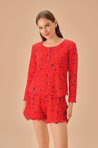 Suwen Mina Şort Takımı Sh25192663913 Turuncu Baskılı Turuncu