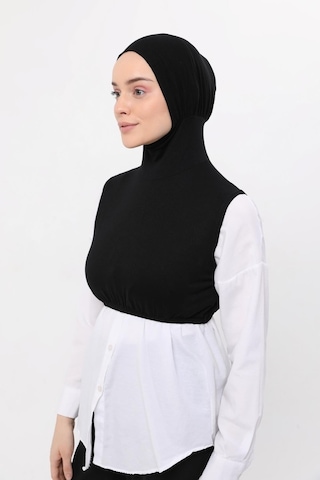 Altobeh Sıfır Kollu Boyunluklu Boneli Yarım Body Siyah Çok Renkli