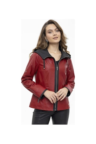 Kırmızı Marc Fermuarlı Geniş Kesim Kadın Hakiki Deri Mont-kırmızı Kırmızı