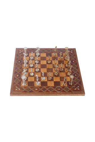 Büyük Boy Metal İngiliz Satranç Takımı Parlak Ve El Yapımı Masif
