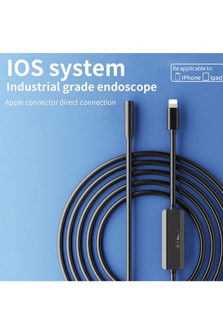 Endoskop Yılan Video Kamera İos Uyumlu Led'li 10 Metre 7 Mm Sert