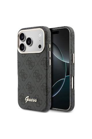 Apple Uyumlu iPhone 17 Pro Max Kılıf Guess Lisanslı M-safe Özellikli Script Yazı Logolu 4g Desenli Kapak Siyah
