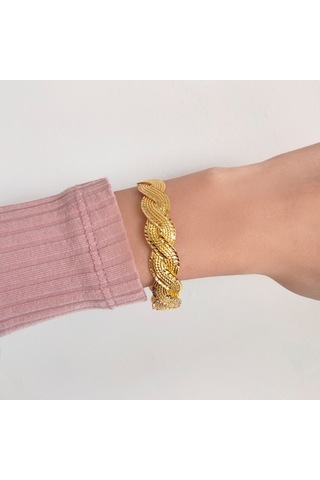 Ferizz Blz-3020 Altın Kaplama Lazerli Örgü Kadın Bilezik Altın