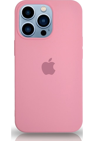Apple Uyumlu iPhone 13 Pro Max ile Logolu Silikon Kılıf Altı Kapalı İçi Kadife Lansman Arka Kapak