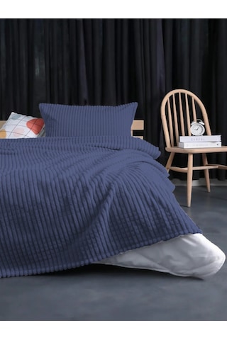Merinos Modern Line 2 Parça Tek Kişilik Battaniye Seti - Lacivert Lacivert