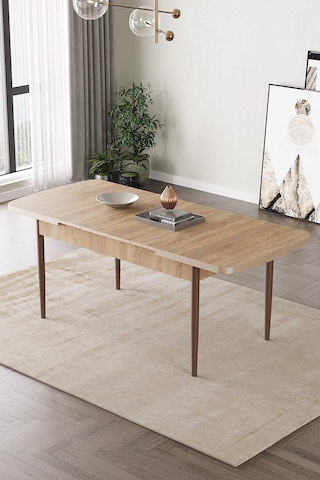 Lamina Meşe Desen Mdf 80x132 Ahşap Ayaklı Açılır Üstkalite Mutfak Masası, Yemek Masası, Salon Masası Meşe Desen