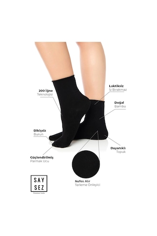 Saysez Bambu Kadın Lastiksiz Siyah-beyaz-lacivert Soket Dikişsiz Premium Çorap 3'lü Paket / İz Bırakmaz Çok Renkli
