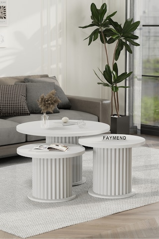 Faymend Nuuny Modern 3'lü Ahşap Sehpa 'mat Beyaz' Beyaz