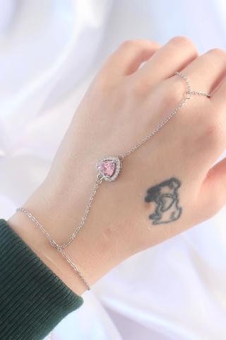 316l Çelik Gümüş Renk Pembe Zirkon Taşlı Kalp Model Şahmeran - Tj-sn582 Çok Renkli