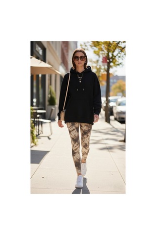 The Kadın Bol Kesim Sırttan Baskılı Oversize Hoody Sweatshirt - Modal Kışlık Kapüşonlu Siyah