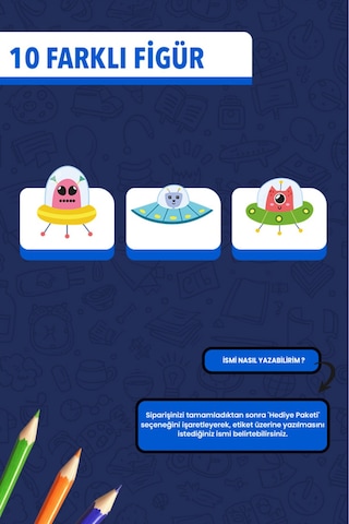 İsim Yazılabilir Sevimli Uzaylılar Temalı Okul Etiketi Kalem & Defter İçin 200 Adet Çoklu