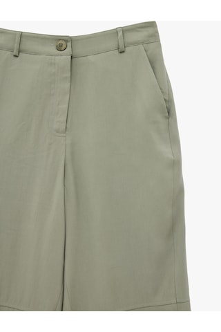 Koton Viskon Cupro Kumaş Beli Lastikli Cepli Düz Bol Paça Pantolon Haki 6sak40141ew
