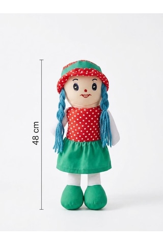 Fatma Bebek 48cm Büyük Puantiye Desenli Elbiseli Ve Şapkalı El Yapımı Oyuncak Bez Bebek Yeşil