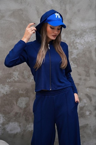 Elaxi Modal Kumaş Slim Fit Kapüşonlu İkili Takım Lacivert