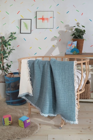 Varol 5 Katlı %100 Pamuk Müslin Bebek Battaniyesi Mavı/150x150cm