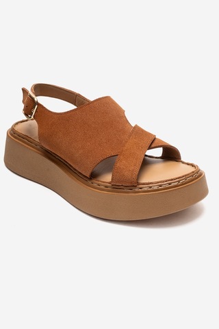 Luvishoes Vıen Taba Süet Hakiki Deri Kadın Sandalet Taba