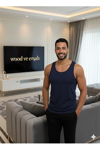 Lüx Wood Erkek Lüx Pamuk Penye Atlet Premium Rahat Lüx Erşah Lacivert