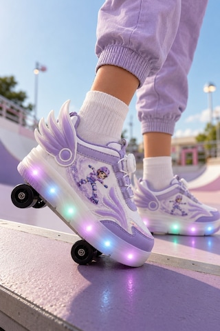 Muggo Wıngs Çocuk Kanat Detaylı Işıklı Patenli Tekerlekli Sneaker Spor Ayakkabı Lila