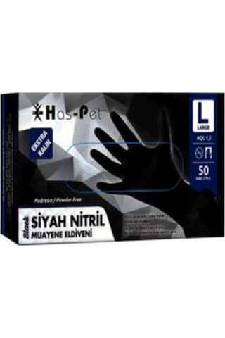 Haspet Siyah Nitril Eldiven L Ekstra Kalın 50'Li