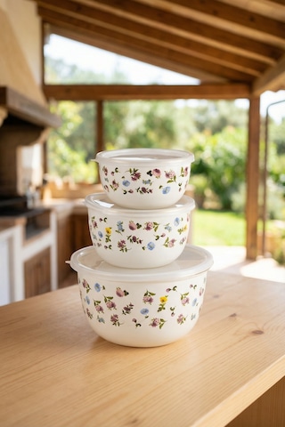 Acar Petit Fleur Emaye 3 Lü Saklama & Karıştırma Kabı Krem