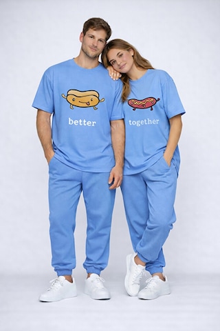 Better Together Baskılı Sevgili Kombini Çift Tişört Oversize Unisex Çift Kombin Mavi
