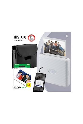 Fujifilm Instax Wide Link Akıllı Yazıcı + 20'li Film + Deri Çanta + Stand 4 Beyaz