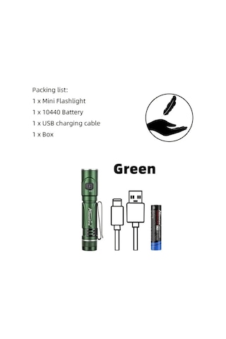 Brightnova Alonefire Mini Yüksek Parlaklık Usb Şarjlı El Feneri Green X81 5 Seviye Ayarlı Işık Tip C Şarj Kampçılık Hiking Seyahat Acil Durum Altın