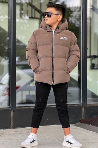 Pina Kids Erkek Çocuk Kapüşonlu Baskılı Reflöktör Detaylı Nova Kumaş Kışlık Şişme Mont Km4017 Kahverengi