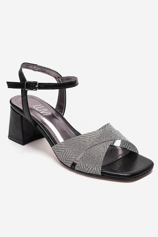 Luvishoes Mılagro Siyah Simli Kadın Kalın Topuklu Ayakkabı