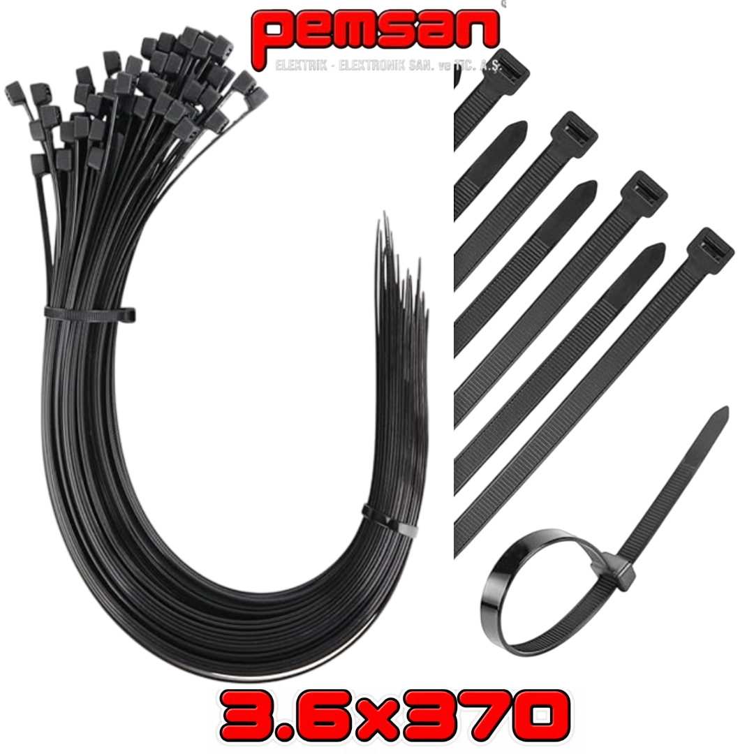 Pemsan Kablo Bağı Siyah 3.6x370 Mm. 100'lü Paket 3.6 X 370mm - Siyah