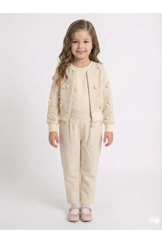 Xo Kids Kız Çocuk 3lü Alt Üst Takım 4-7 Yaş 52127 Bej
