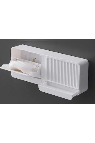 Youmex Banyo/ Mutfak İçin Beyaz Plastik Duvarlı Sabunluk, Deliği Olmayan Yapışkan Montaj, Su Akışı Tepsisi, 2 Bölmeli, Kuru Sabun Koruma Beyaz