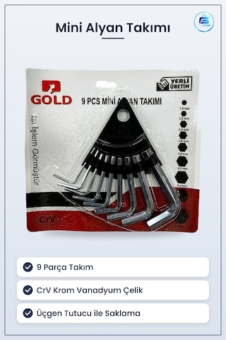 Mini Alyan Takımı 9 Parça Crv Altıgen Anahtar Seti Hırdavat Avada