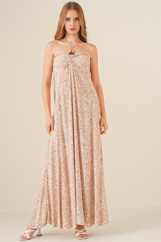 Gabria Kadın Boyun Bağlamalı Desenli Elbise Taş