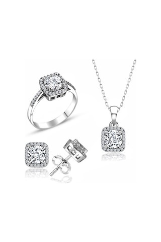 Sertifikalı 2.00 Baget Swarovski Taşlı 925 Gümüş Set Takım