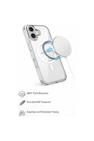 Apple iPhone 17 Uyumlu Kamera Korumalı Magsafe Wireless Şarj Özellikli Lüks Şeffaf Silikon Telefon Kılıfı Resimdeki