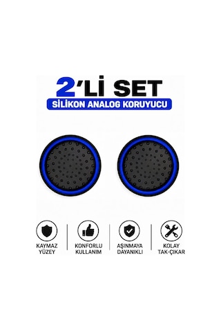 2 Adet Analog Koruyucu Silikon Kılıf Topuz Koruma Ps4 Ps5 Xbox One 360 Series Sx Switch Pro Uyumlu Mavi