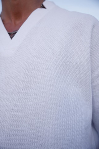 Beyaz Renk V Yaka Gömlek Şort Erkek Yıkamalı Keten Takım-1740 Beyaz