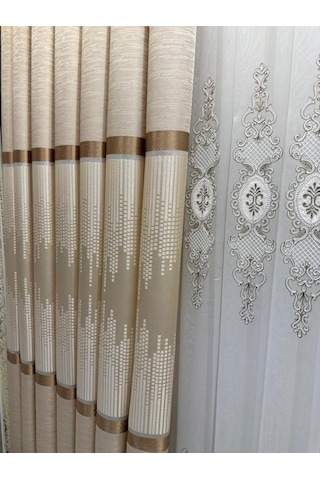 Lexroo Amasra Ft614164 V-101 Krem 1/3 Sık Pileli Fon Perde Apm
