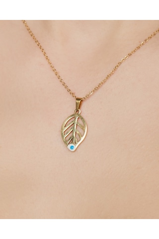 Lekka Design Kadın Kararmaz Çelik Takı Nazar Boncuklu Yaprak Kolye