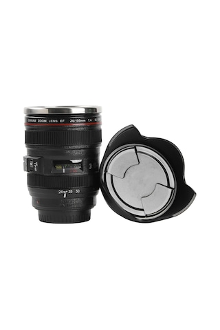 Honmex Kamera Lens Tasarım 400ml Paslanmaz Çelik Termos Bardak, Düşük Sızıntı, Kahve/çay İçin, Siyah Siyah