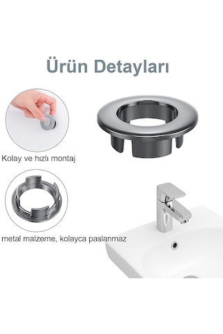 Parlak Krom Görünümlü Lavabo Taşma Yüzüğü - Dayanıklı Evye Gri - Gümüş